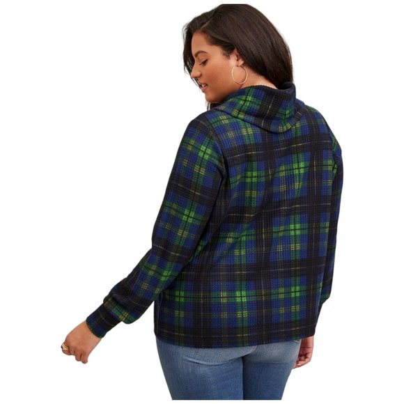 TORRID Size 00 MEDIUM - Brushed Waffle Cowl Neck Plaid Top Thermal NEW - Picture 3 of 5
